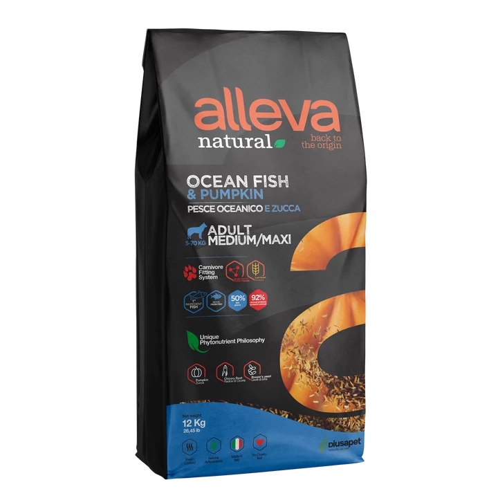 Alleva Natural Fish & Pumpkin Medium/Maxi (12kg, hallal és sütőtökkel)