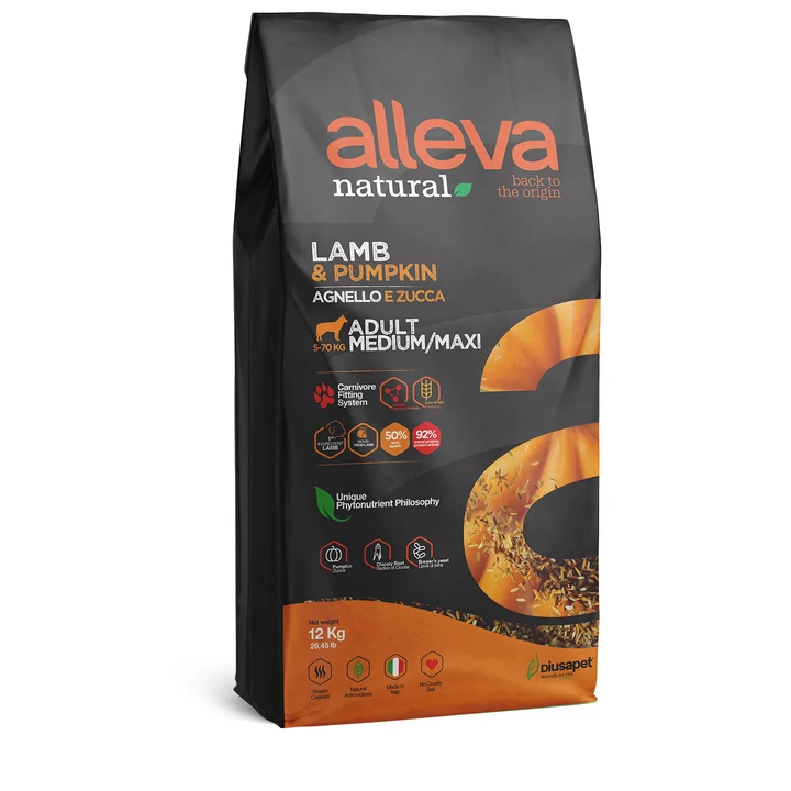 Alleva Natural Lamb & Pumpkin Medium/Maxi (12kg, báránnyal és sütőtökkel)