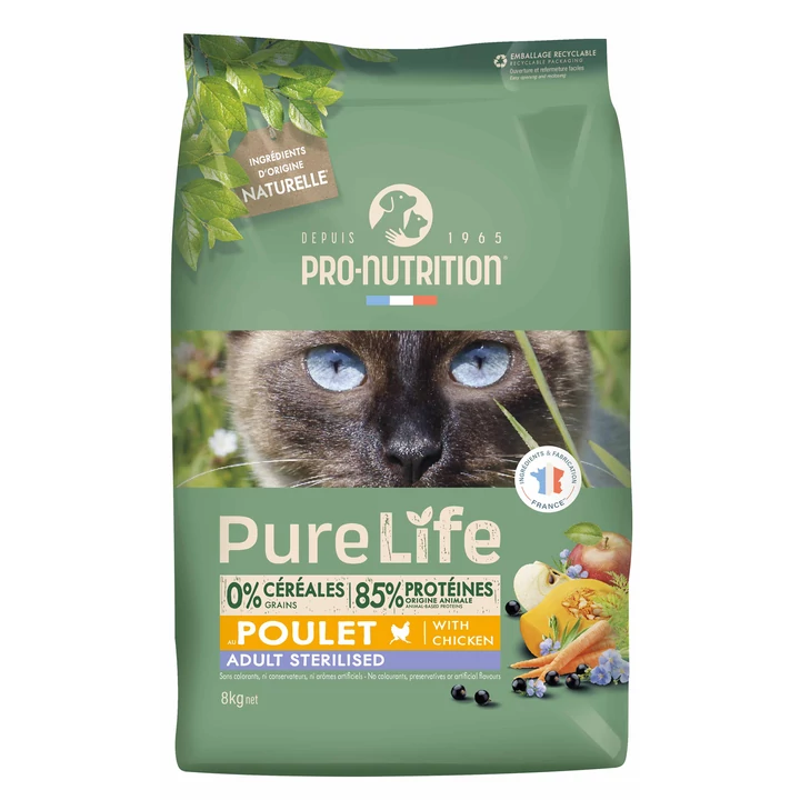 Pro-Nutrition PureLife Cat Adult Sterilised Chicken 8kg (csirkével)