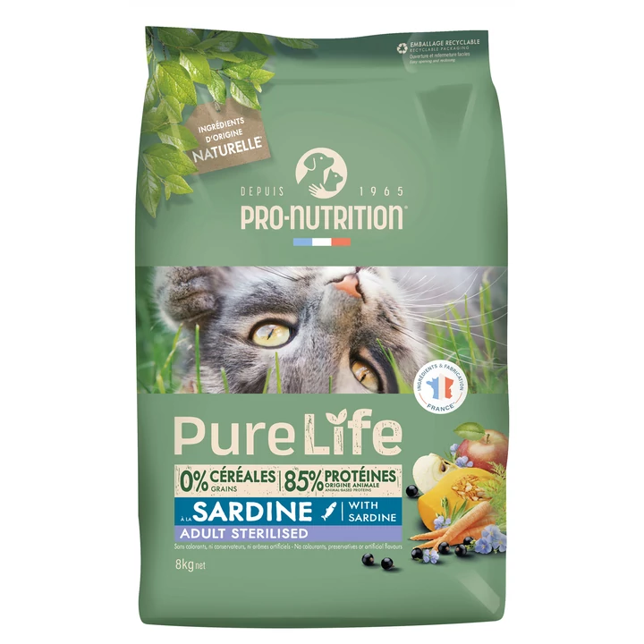Pro-Nutrition PureLife Cat Adult Sterilised Sardine 8kg (szardíniával)