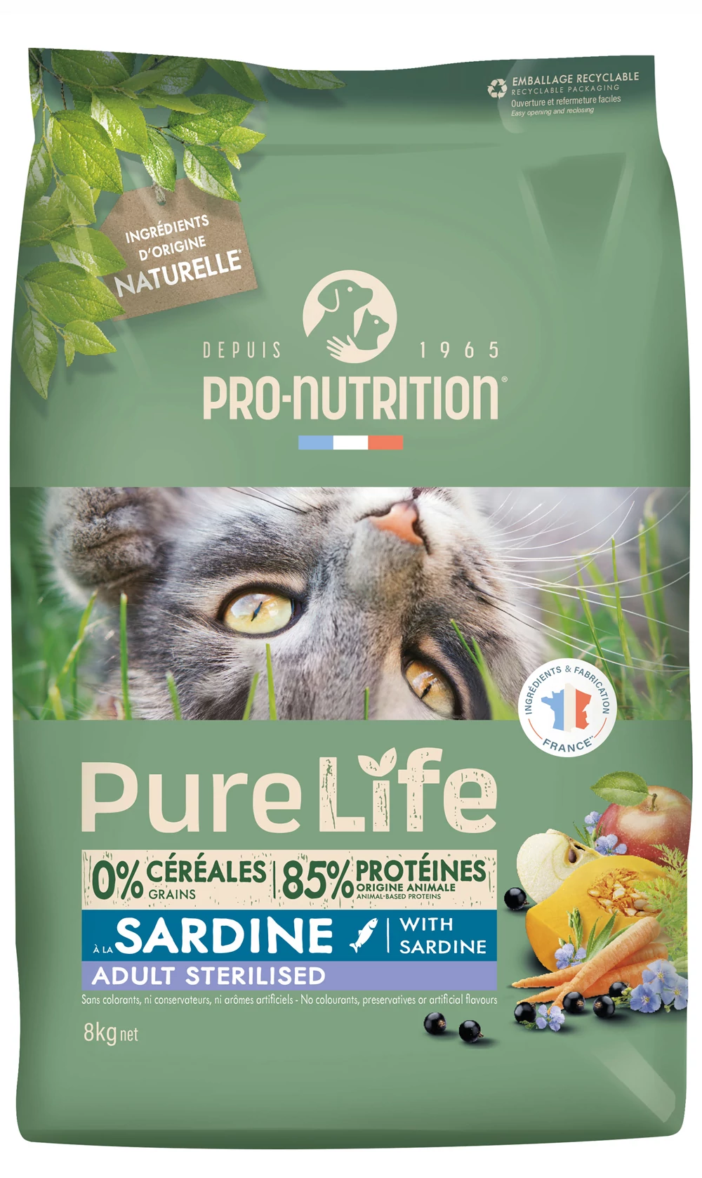 Pro-Nutrition PureLife Cat Adult Sterilised Sardine 8kg (szardíniával)